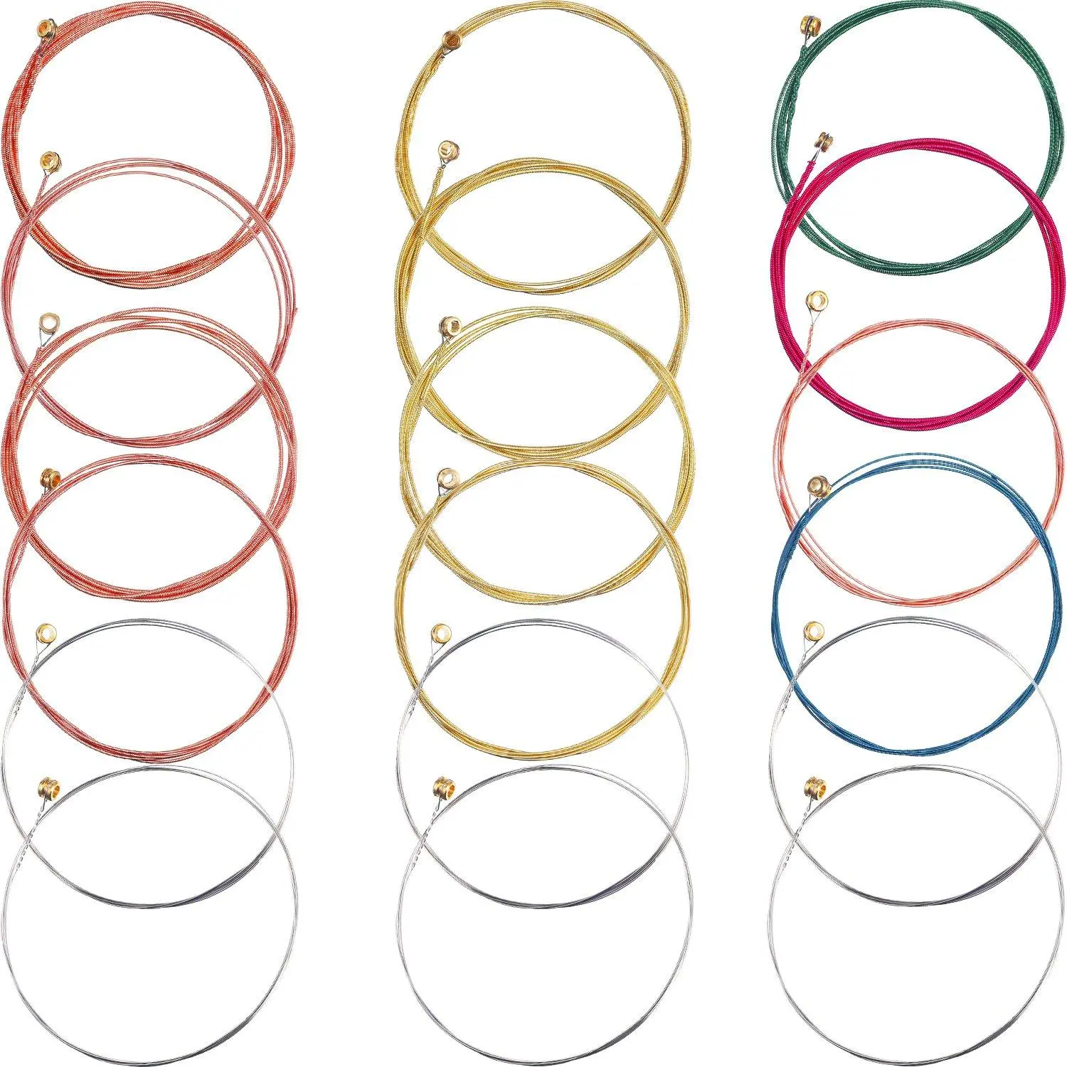 3 Sets of 6 Acoustic Guitar Strings Replacement Steel String for Acoustic Guitar (1 Brass Set, 1 Copper Set and 1 Multicolor Set)