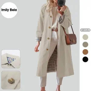 Imily Bela Womens Long Trench Coat Single Breasted Oversized Windproof Overcoat Fashion Outerwear
