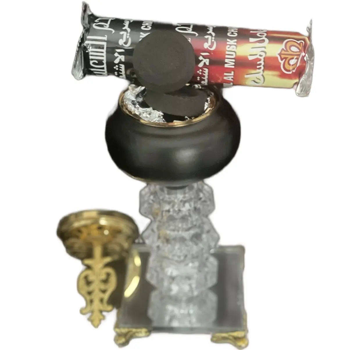 Intricate Crystal and Black Bakhoor Incense Burner Charcoal - Perfect for Home and Office