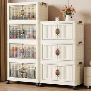 Foldable Storage Cabinet, Glass Door Cabinets, Multi-layer Storage Box, Home Organizer for Living Room, Bedroom, Kitchen, Bathroom, Office