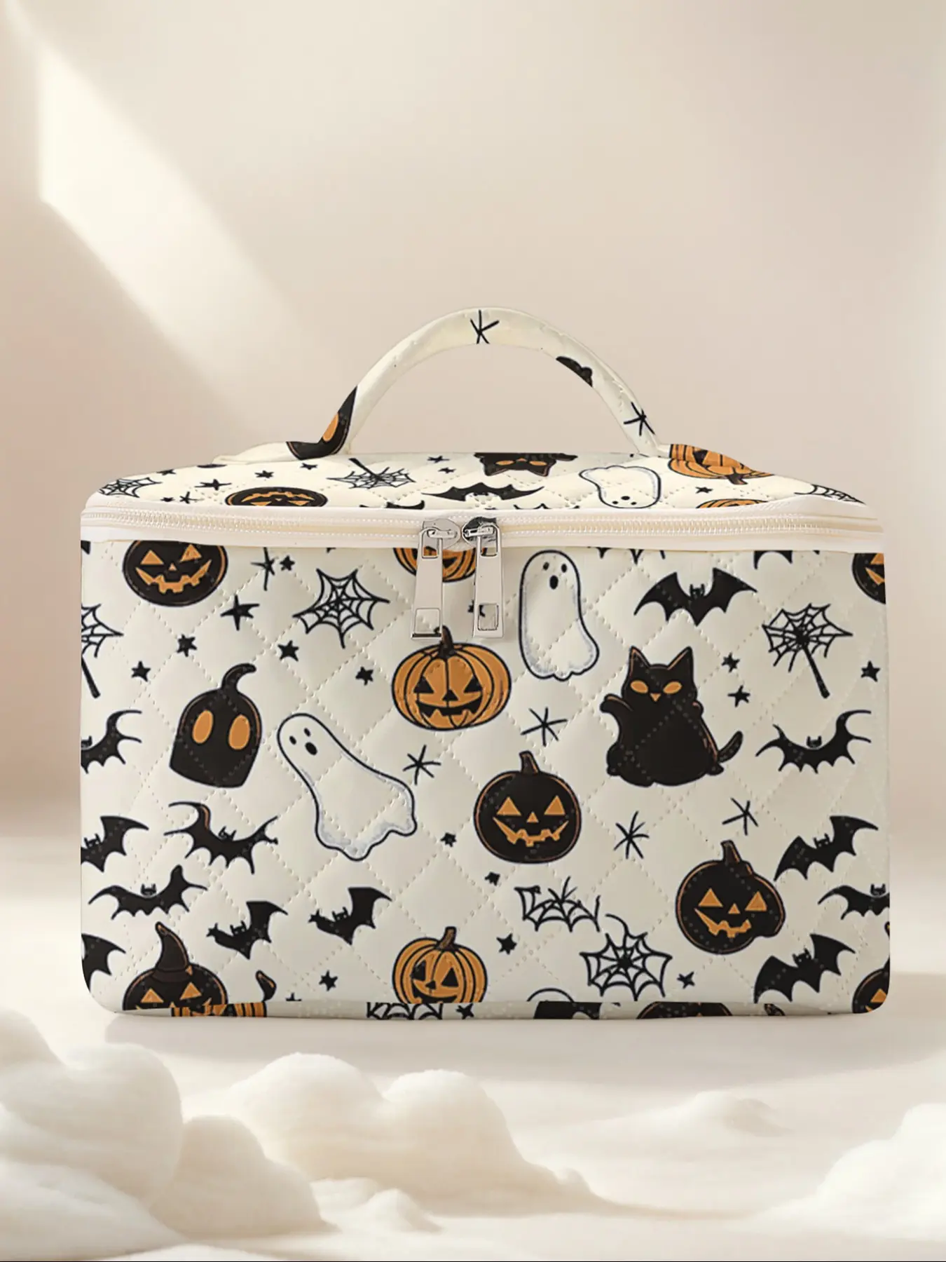Halloween Pattern Portable Travel Makeup Bag, Cosmetics Bag, Large Capacity Cosmetic Organizer, Cute Fashionable Brush Holder, All Seasons Use, Cosmetic Travel Bags