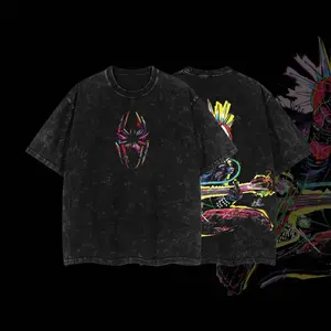 Superstyle Neon Spidey Punk Rock - Spidey Verse MCU Edition Double Printed Oversize Lightweight Acid Washed Tee TV Series Graphic Design Top Cotton Streetwear Comic Superheroes T-Shirt Clothes Menswear Womenswear OL4 WQ9