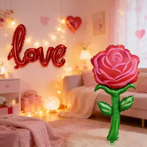8pcs Large Rose Love Heart Balloons, 53 Inch Giant Aluminum Foil Balloons, Perfect for Valentine's Day, Wedding, Anniversary, Birthday Decorations
