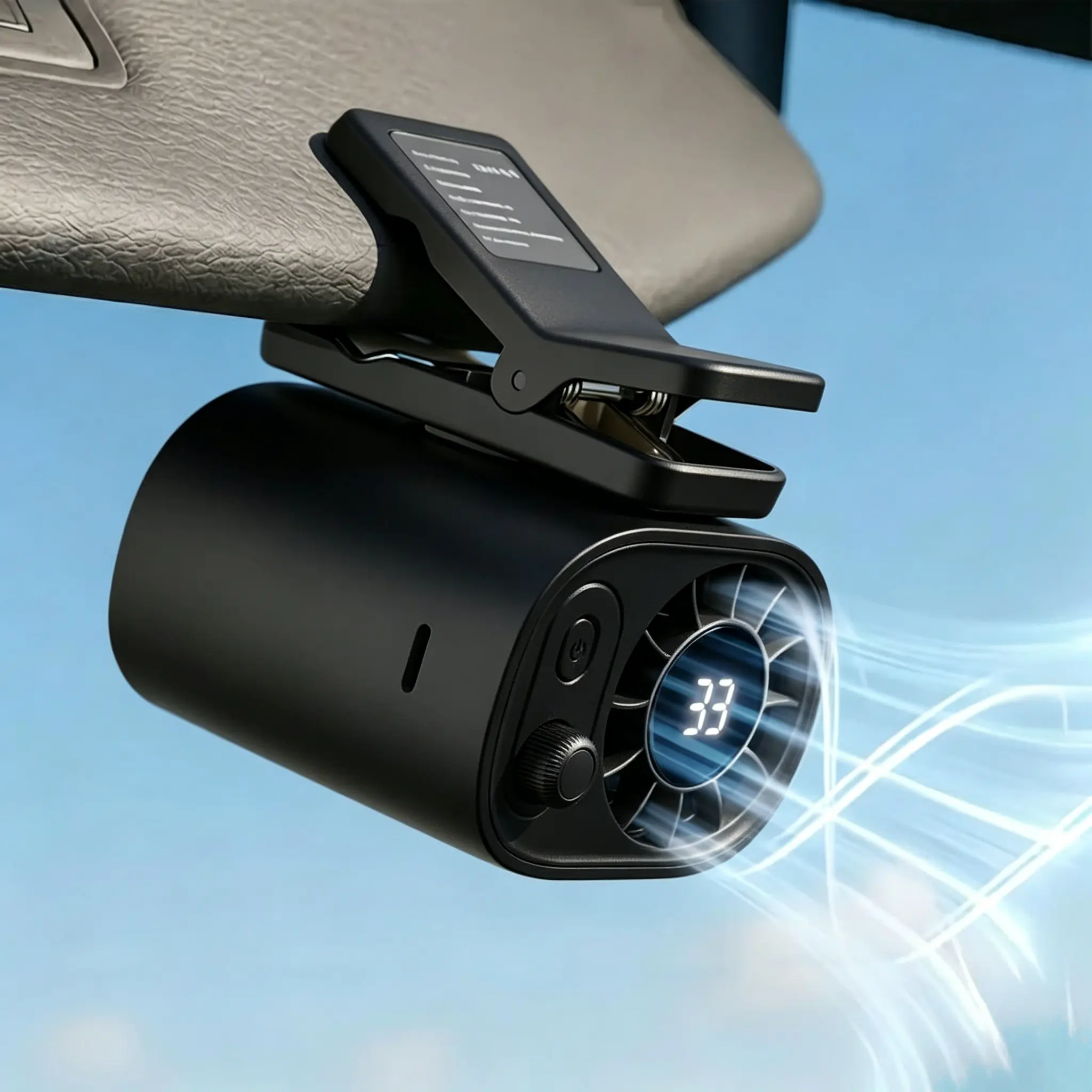 USB Car Fan for Cooling — Clip-On, 100-Speed USB Rechargeable, 360° Rotation, USB-C LED Display, Portable Car Fan (Dashboard-Friendly) (Up to 4.5H, Battery Included)-001