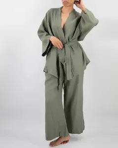 Olive Linen Kimono Set