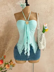 Women's Asymmetrical Hem Camisole With Seashell Decor, Suitable For Beach Vacation Summer Spring Casual Going Out Elegant Casual  Tops For Women Sexy Tankini Swimsuit For Woman Vintage