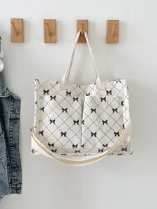 Women's Solid Color Bowknot Satchel Bag, Cute Casual Crossbody Handbag, All-Season Woven Grass Material, Perfect for Daily Use & Travel