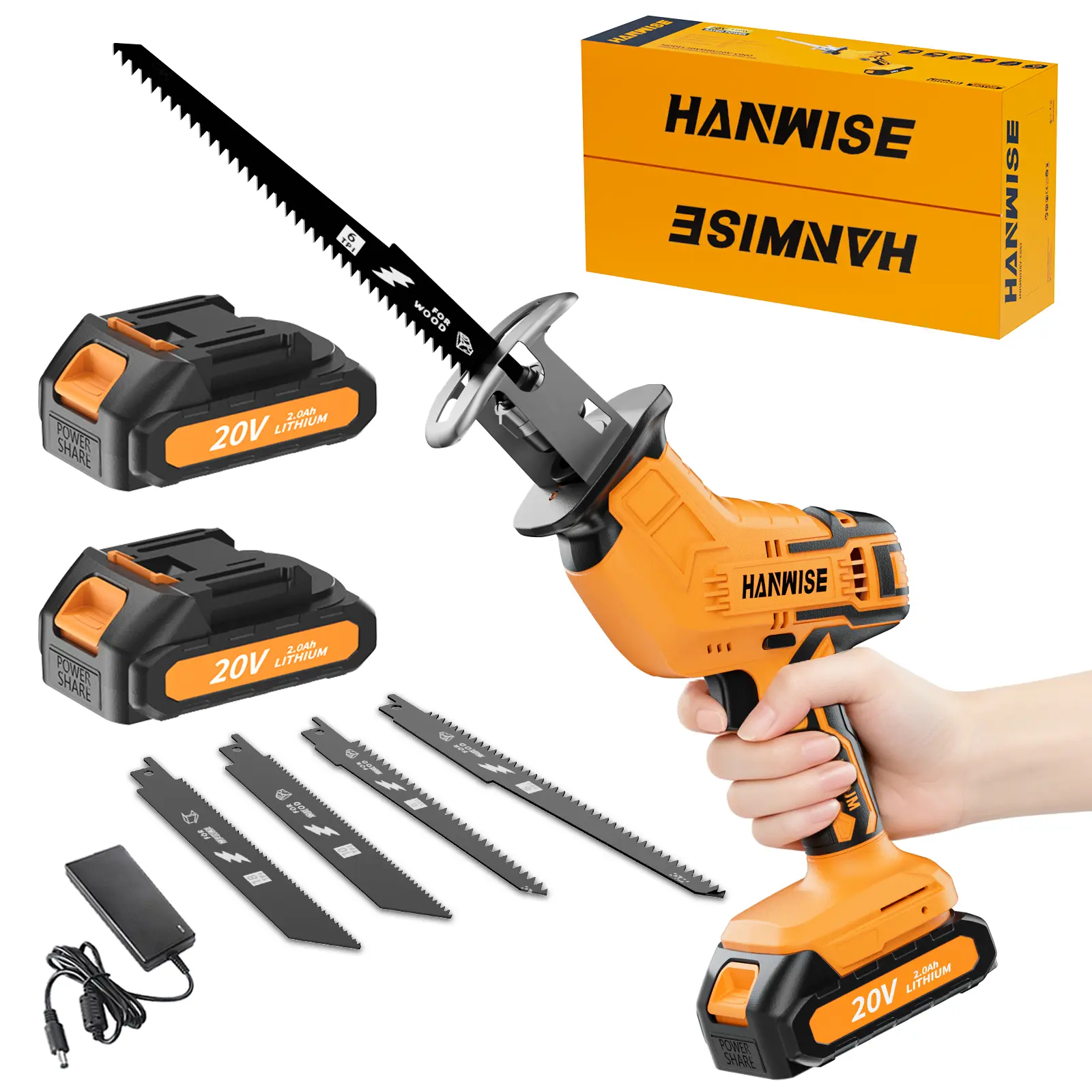 Cordless reciprocating saw,rotary saw， equipped with different saw blades, can cut wood, plastic, and metal, suitable for home work and outdoor operations.