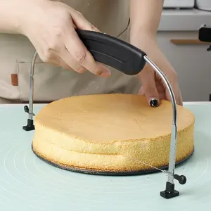 1pc Kitchen DIY Cake Layering Tool With Scale, Stainless Steel Cake Leveling Tool, Cheese Cutting Board Wire Slicer, Adjustable Cake Slicer With Handle, Baking Supplies Halloween Christmas Party Favors Christmas Decor