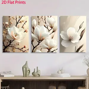 3-piece wooden framed canvas painting, elegant floral tranquility, wall art prints for living room, bedroom, and kitchen, home decoration, ideal gift for Halloween and Christmas, suitable for her and him, 2D flat design, wall decoration, tranquil design,