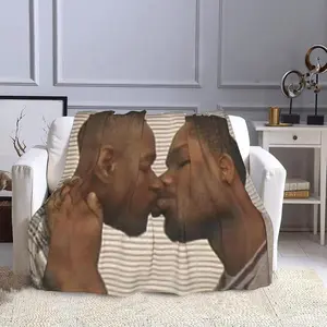 Two Black Men Kissing Meme Throw Blanket Soft Funny Flannel Material Throw Blanket Multipurpose Office Bedding Blanket PlushThin Warm Napping Blanket for Home Office School Travel Lightweight Anime Quilt Holiday Gift Fans