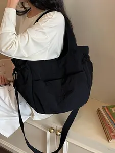 Style Unisex Drawstring Tote Bag, Lightweight Fabric Crossbody Shoulder Bag, Casual Large Capacity Daily Commute Backpack