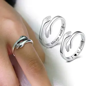 Hug Ring for Women & Teen Girls Adjustable Jewelry with "Always with You" & "Forever" Inscription Perfect for Mothers Day Birthdays Gifts for Daughters Mom Sister Wife Friends Grandma