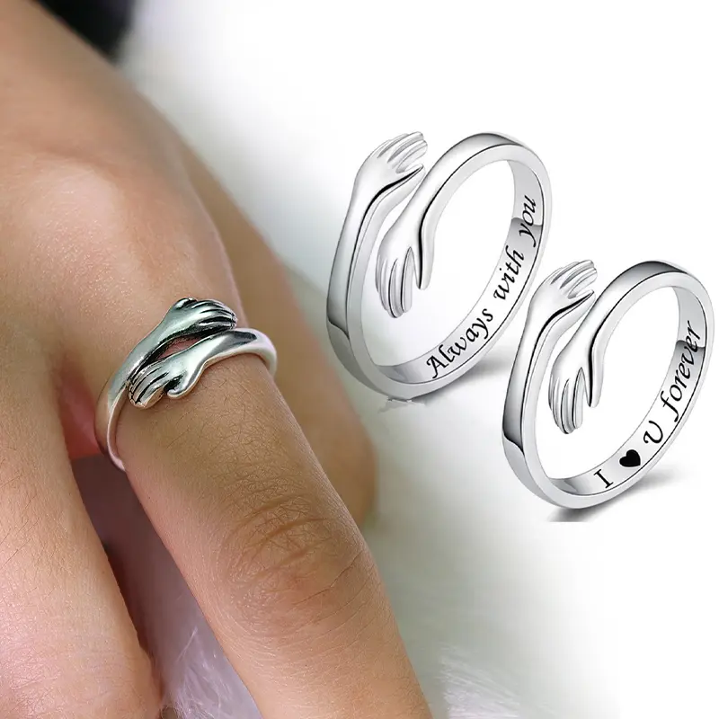Hug Ring for Women & Teen Girls Adjustable Jewelry with "Always with You" & "Forever" Inscription Perfect for Mothers Day Birthdays Gifts for Daughters Mom Sister Wife Friends Grandma