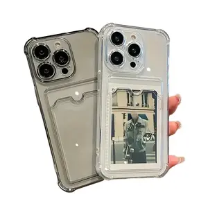 Transparent card slot protective mobile phone case suitable for  16 15 14 Pro Max 13 12 11 series transparent anti-fall back case colors iphone Protector Screen