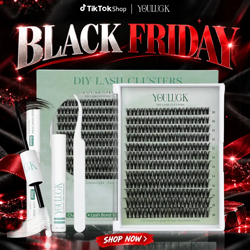 YOULUCK Velvet Touch Cluster Lashes Kit - 3D False Eyelashes & Adhesives, Waterproof Dramatic Eyelash Extensions, Ultra-Thin Band, Bond, Seal, Remover, Tweezer, Beginner-Friendly Beauty Cosmetic for Girls,familyfun