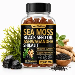 VecNythra Sea Moss Gummies with Ashwagandha Turmeric Shilajit Elderberry, Energy & Immune Support, 60 Count