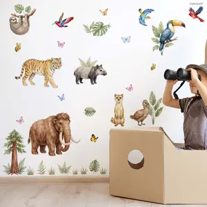 Set of 2 Pcs (30×60cm*2pcs) Tiger, Sloth & Mammoth Jungle Wall Stickers, Wall Decor for Kids Room, Nature Theme Stickers for Kindergarten