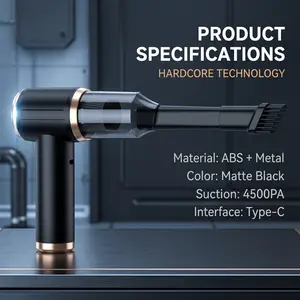 Handheld Cordless Car Vacuum Cleaner, 4500PA Portable Mini Vacuum with Type-C Charging, 5-in-1 Brush Kit for Car Interior, Home, Office, Keyboard & Pet Hair