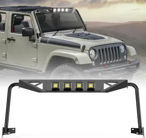 Nilight Front Windshield Frame Cover Roof Sun Visor Cowl Body Armor with 4 x LED Lights Compatible with 2007-2018 Jeep Wrangler JK JKU Unlimited, Windscreen Rack Protector Stand summervibes
