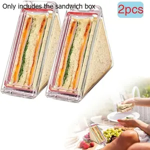 2pcs Reusable Triangle Sandwich Box, Easy to Clean Clear Food Storage Container, Portable Lunch Box for Lunch Picnic Office Outdoor Use, Clear Plastic Containers