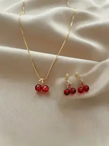 3pc Fashionable Cherry Pendant Necklace, Luxurious Design for Women & Girls, Perfect Gift for Special Occasions