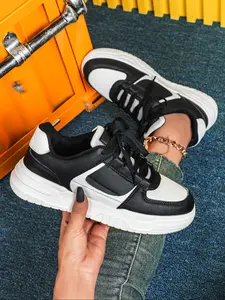 Women's Fashion Colorblock Skate Shoes, Comfortable Athletic Lightweight Breathable Low Top Casual Sneakers, Perfect for Christmas Gifts