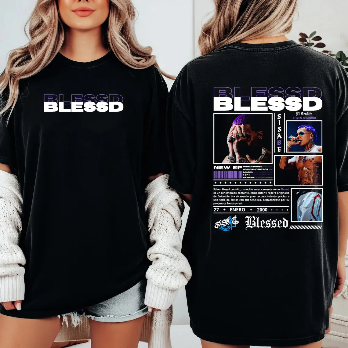 Blessd Trinidad Bendita Graphic Print T-Shirt, Casual Unisex Short Sleeve Cotton Top for Reggaeton Music Lovers, Shortsleeve, Digital Print, Clothes, Crew Neck, Basics, 2Xl, 5Xl, All Seasons, S