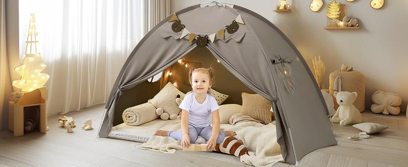 Final Clearance Sale Kids' Dream Playhouse Tent for Twin Bed, Indoor Floor, Portable Play Tent, Breathable Sleeping Tent, with Stars Lights