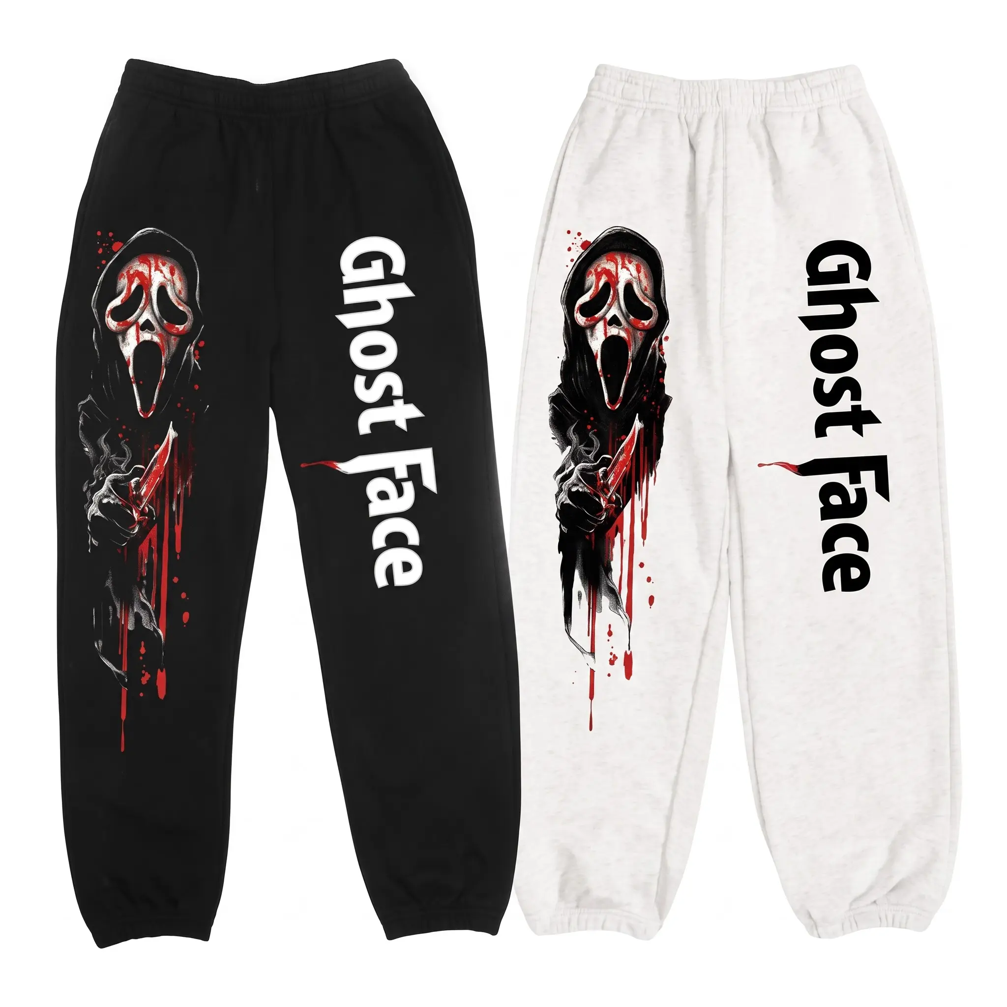 Ghostface Sweatpants, Horror Graphic Joggers, Halloween Scary Movie Pants, Unisex Black Streetwear for Men & Women, Scream Killer Costume Vibe