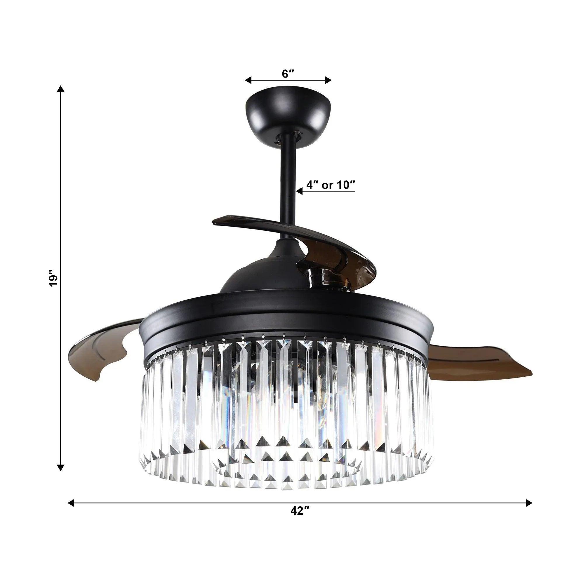 42" Modern Crystal Ceiling Fan with Light & Remote Control
