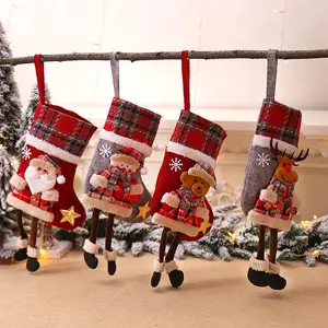Christmas Decoration Plaid Socks Cartoon Figurine Hanging Ornament, Elderly Care Fireplace Decor, Christmas Gift, Christmas Ornaments, Home Decor Ornaments