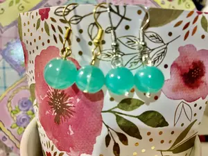 pastel turquoise kawaii blue handmade beaded dangle earrings, fairycore coquette