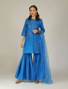 Iro Blue Cotton Kurta Sharara Set