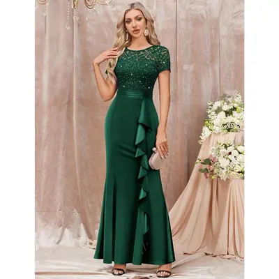 emerald green sparkly bridesmaid dress Cap Sleeve Dark Green Ball Gowns Sparkly Sequin Wedding Dress 66754 vi   Viniodress