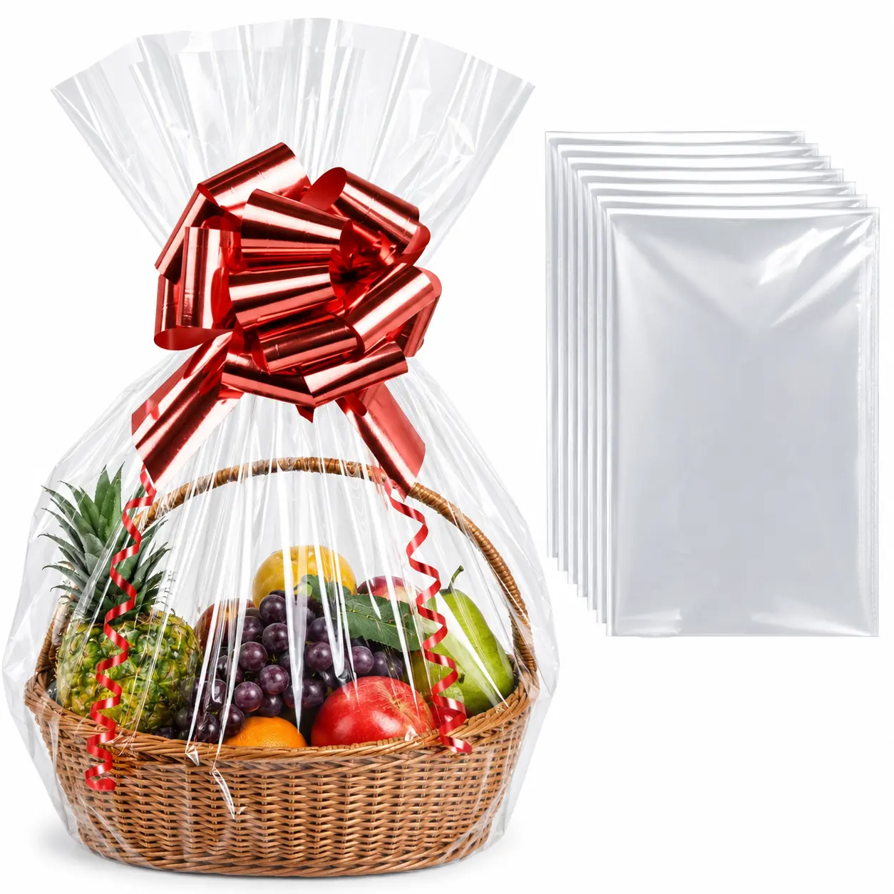 6PCS Extra Large Cellophane Bags, 30x40 Inches Clear Cellophane Wrap for Gift Baskets, Jumbo Huge Packaging Clear Gift Bags 2.8 Mil Thick