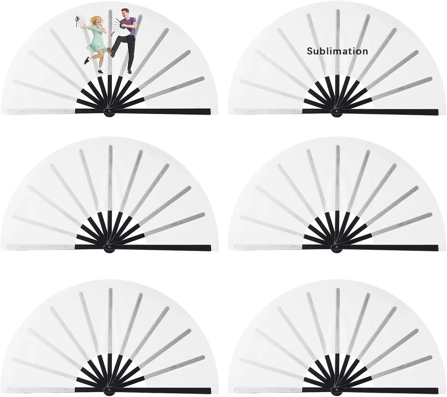 6 Pcs Sublimation Fan Blanks White Polyester Sublimation Blank Hand Fan DIY Fans Heat Transfer Printing for Dancing, Wedding Preference, Home Decoration