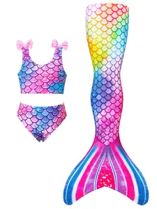 Girls Mermaid Tail Bikini 3 PCS Set, Fish Scale Print Swimsuit, Princess Fashion Performance Swimwear, Kids Summer Beach Swimable Costume, Toddler Swimsuit, Swimwear Sets