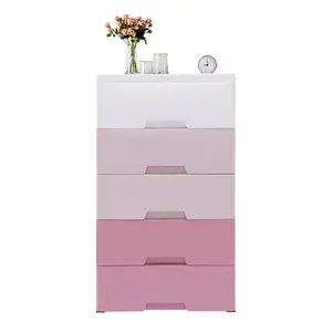 White & Pink Gradient Storage Bin. Lovely PP cabinet box. Small pink closet organizer. Smooth drawer for home. Keep shelves tidy. Light