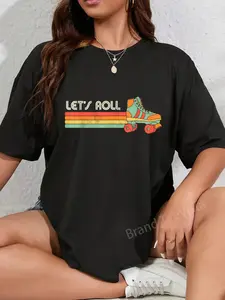 100% Cotton Unisex 100% cotton Let's Roll Roller Skating Skater Skate Retro Vintage 70s 80s T-Shirt women graphic shirts