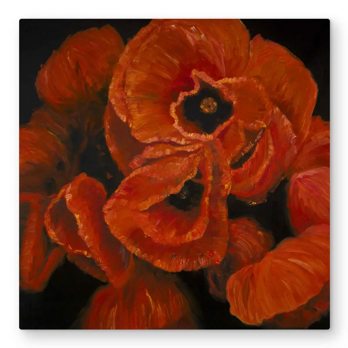 212 MAIN Red Floral Poppy Bouquet Artistic Aluminium Metal Print Wall Artwork, 32x32 in - Botanical Motif, Vibrant Hue Home Decor for Living Spaces, Home Supplies