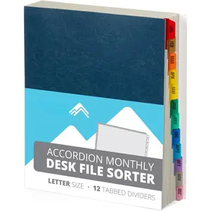 Expanding Monthly File Organizer, Letter Size 12 Month File Folder Organizer with Dividers, Paper Sorter for Desk and Documents