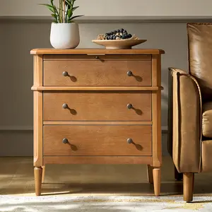 HULALA HOME Griselda Transitional 3-Drawer End Table with Hidden Compartment, Pull-Out Tray & Power Outlet  Solid Wood,Table