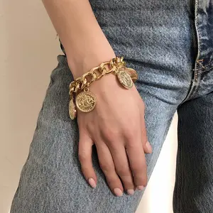 Alloy bracelet portrait coin thick chain bracelet ladies daily wear Mother's Day gift