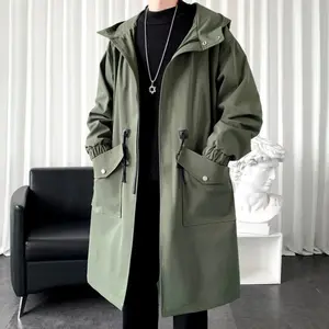 Ebb Supply Trench Coat Mens New Fashion Army green Overcoat Men Casual Windbreaker Solid Long Coat Male Autumn Homme Black/Khaki/Army green
