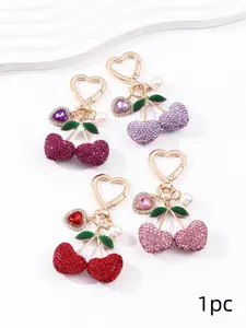 Elegant Cherry Heart Pearl Keychain, Y2K Style Alloy Pendant, Sparkling Rhinestones, Perfect Gift for Friends and Family