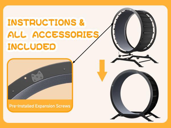 COMHOMA Cat Wheels, 40" Diameter, Large Cat Exercise Wheel for Indoor Cats Cat Treadmill Metal with Detachable Carpet & Teaser/Stickers Ultra-Quiet Scroll Wheel with Latch Safe and Stable