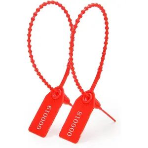 50 count Plastic  Tamper Seals Shipping Tags Disposable Signage Numbered Pull Tight Padlock Safety Self-Locking Seal Ties Tag, Red