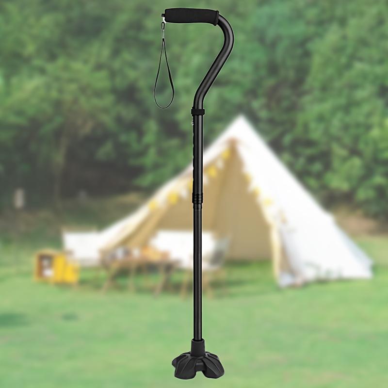 Walking Cane for Men and Women - Stand Alone Folding Cane with Wrist Strap, EVA Foam Handle and Wide Quad Base for Stability, Lightweight Support for Seniors & Elderly