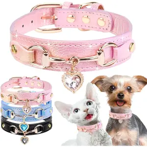 PURR LAB ‌   Pink Puppy Collar with Heart Pendant - Unique Sparkle Collar for Chihuahua & Small Cats ‌